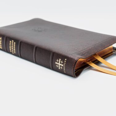 Schuyler Personal Size Quentel ESV, Full Yapp Marbled Mahogany Calfskin Bible