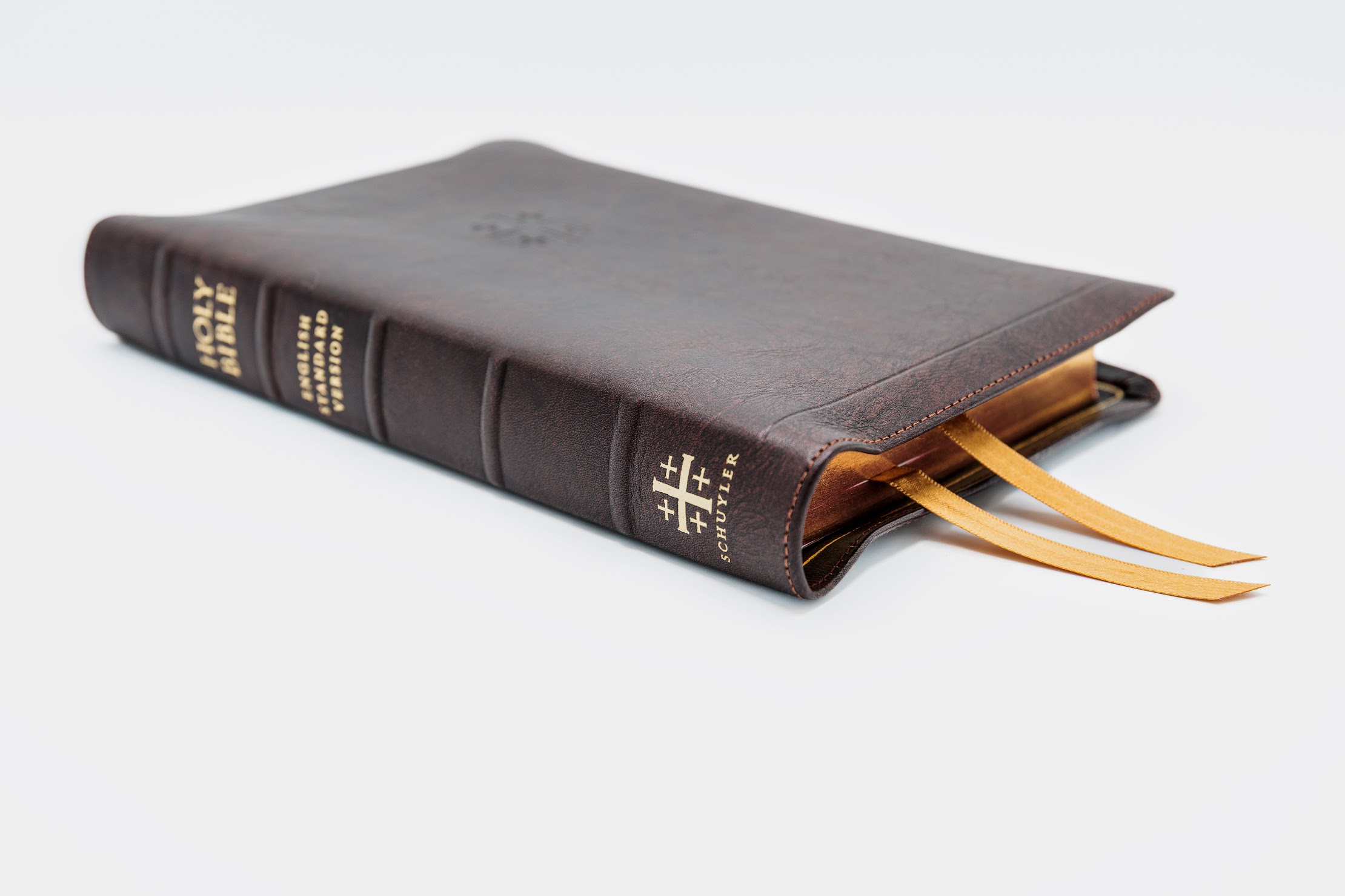 Schuyler Personal Size Quentel ESV, Full Yapp Marbled Mahogany Calfskin Bible