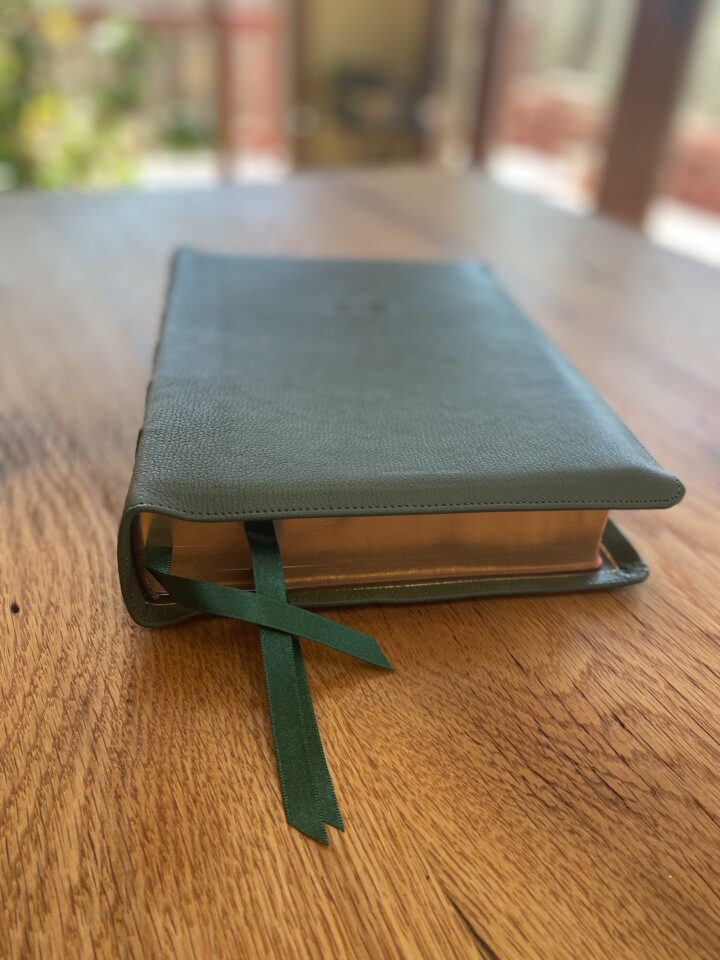 Schuyler Wide Margin Quentel NASB, Dark Green Goatskin Bible - Image 2