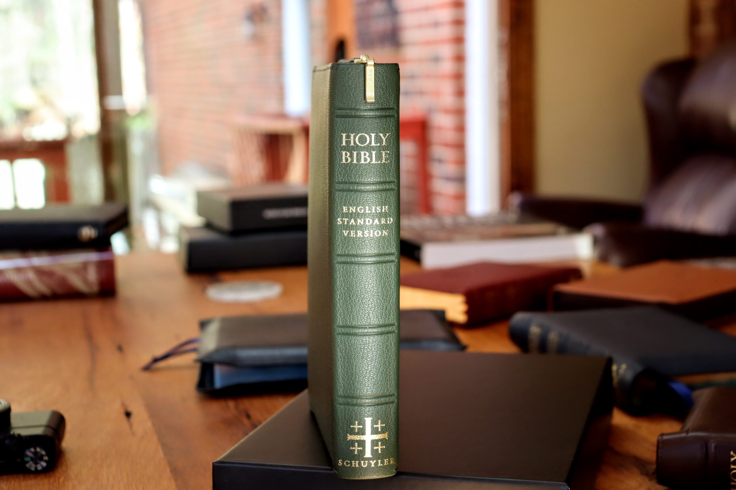 Schuyler Personal Size Quentel ESV, Dark Green Goatskin Bible, Zipper Edition