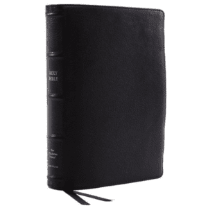 Nelson NKJV, Reference Bible, Wide Margin Large Print, Premium Goatskin Leather, Black, Premier Collection, Red Letter