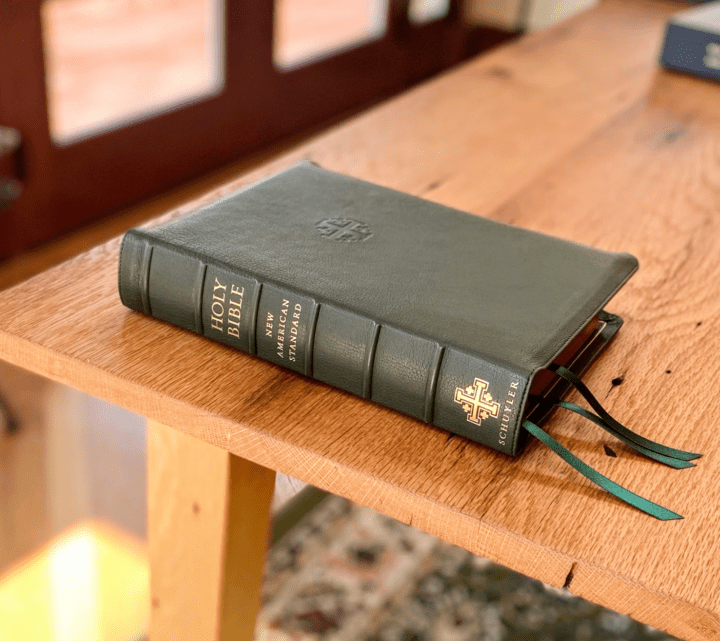 Schuyler Wide Margin Quentel NASB, Dark Green Goatskin Bible - Image 4