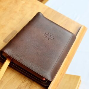 SPECIAL P10:  Schuyler Personal Size Quentel NASB, Full Yapp Marbled Mahogany Calfskin Bible