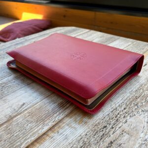 Schuyler Personal Size Quentel ESV, Full Yapp Crimson Red Calfskin Bible