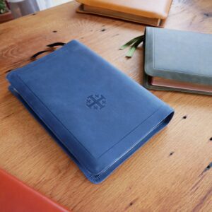 Schuyler Personal Size Quentel NLT, Full Yapp Prussian Blue Calfskin Bible – PREORDER