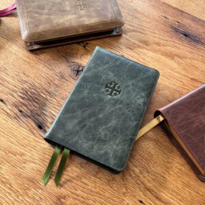 Schuyler Personal Size Quentel ESV, Olive Green Calfskin Bible – PREORDER