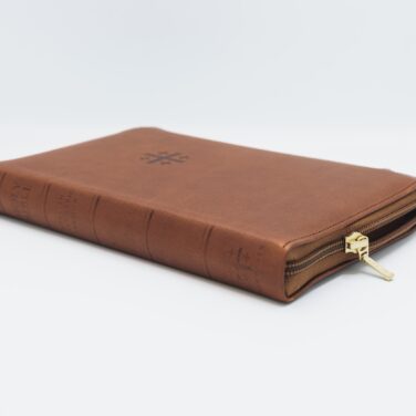 Imperfect W40 Schuyler Personal Size Quentel ESV, Saddle Brown Calfskin Bible, Zipper Edition