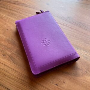 Schuyler Personal Size Quentel ESV, Full Yapp Regalis Purple Calfskin Bible – PREORDER