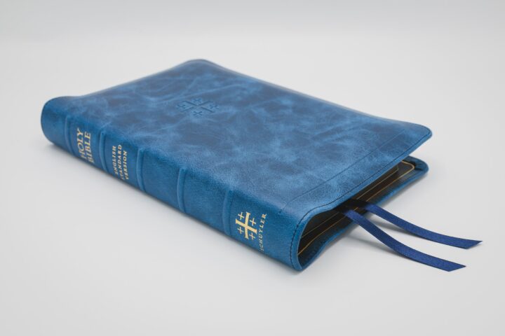 Schuyler Personal Size Quentel ESV, Full Yapp Marbled Sapphire Calfskin Bible