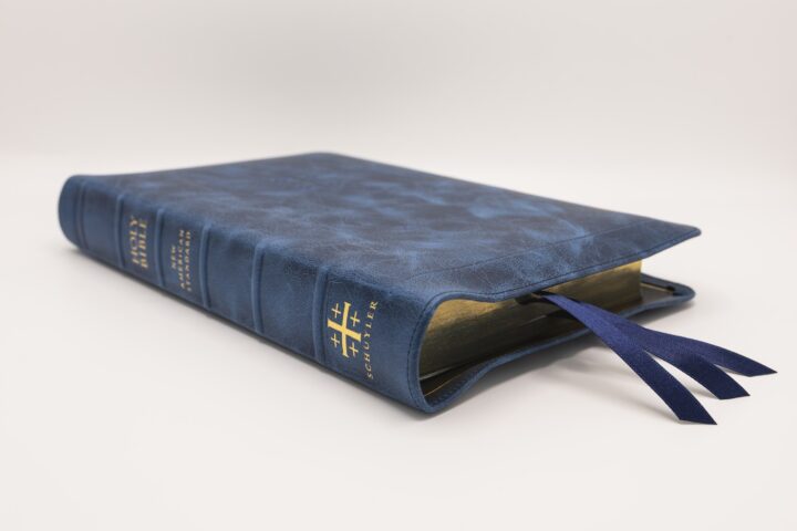 Schuyler Stridon NASB, Full Yapp Marbled Sapphire Calfskin Bible – PREORDER