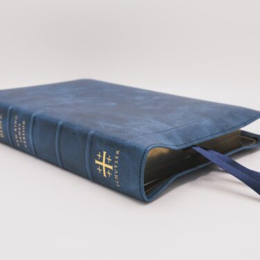 Schuyler Stridon NKJV, Full Yapp Marbled Sapphire Calfskin Bible – PREORDER