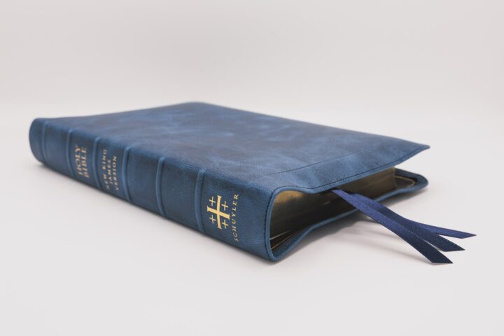 Schuyler Stridon NKJV, Full Yapp Marbled Sapphire Calfskin Bible