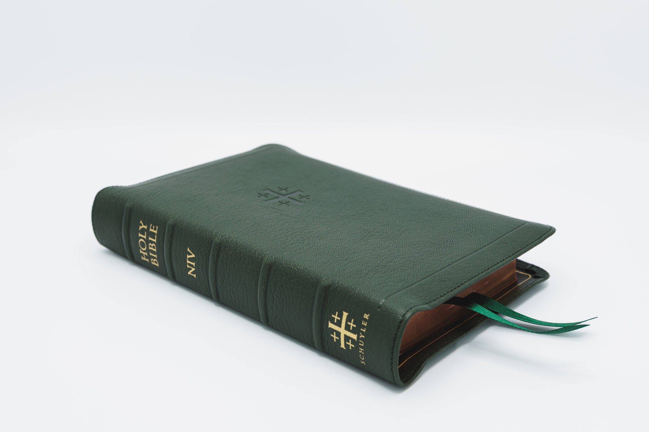 Schuyler Personal Size Quentel NIV, Full Yapp Dark Green Goatskin Bible