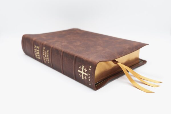 Schuyler Wide Margin Quentel NKJV, Chestnut Calfskin Bible | EvBible.com