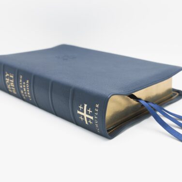 Schuyler Wide Margin Quentel NKJV, Imperial Blue Goatskin Bible
