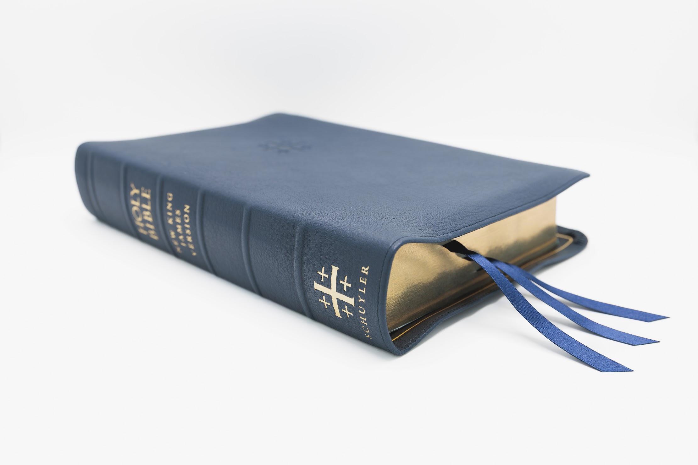 Schuyler Wide Margin Quentel NKJV, Imperial Blue Goatskin Bible
