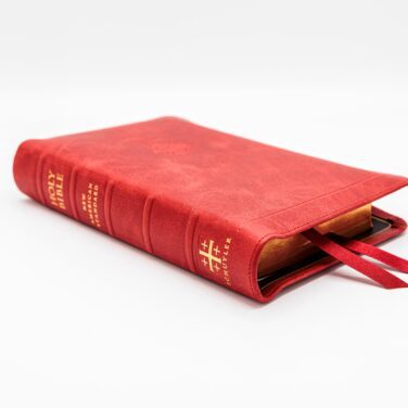 Schuyler Personal Size Quentel NASB, Full Yapp Marbled Crimson Calfskin Bible