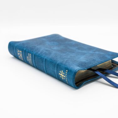 Schuyler Personal Size Quentel NASB, Full Yapp Marbled Sapphire Calfskin Bible