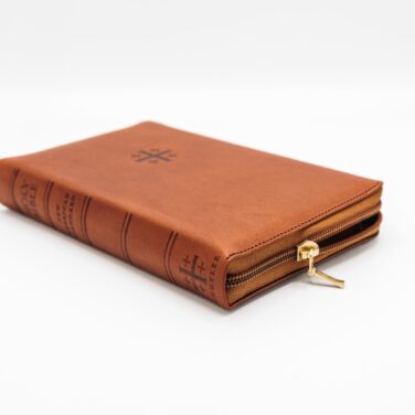 Schuyler Personal Size Quentel NASB, Saddle Brown Calfskin Bible, Zipper Edition