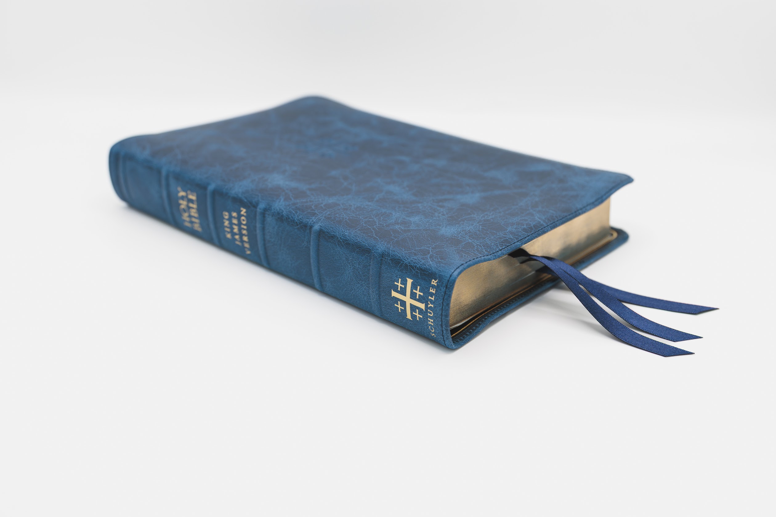 Schuyler Canterbury KJV, Marbled Sapphire Calfskin Bible