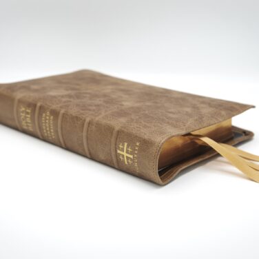 Schuyler Treveris ESV, Full Yapp Sandstone Calfskin Bible