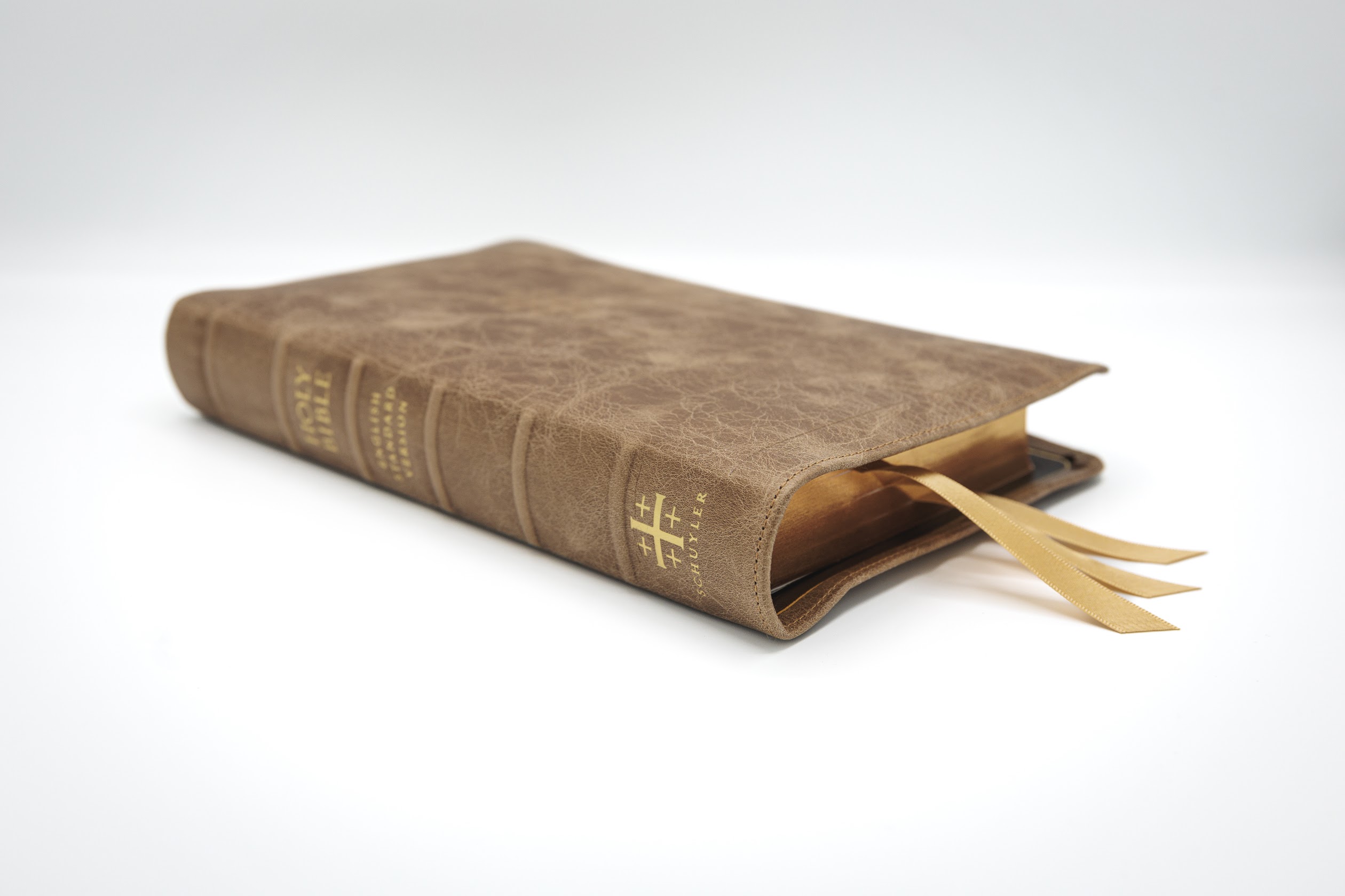 Imperfect G39 Schuyler Treveris ESV, Full Yapp Sandstone Calfskin Bible