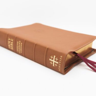 Schuyler Wide Margin Quentel ESV, British Tan Goatskin Bible