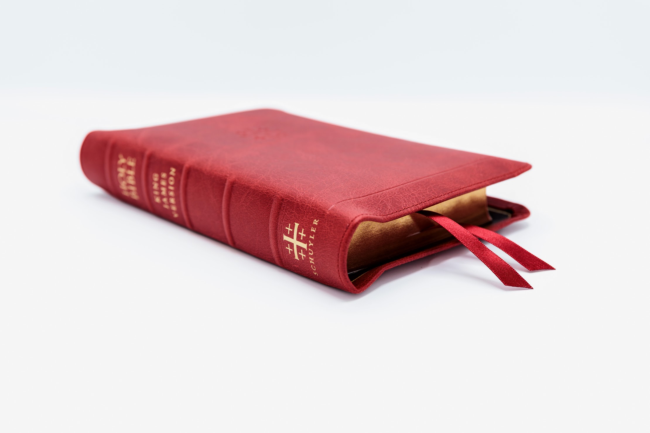 Schuyler Personal Size Canterbury KJV, Full Yapp Marbled Crimson Calfskin Bible