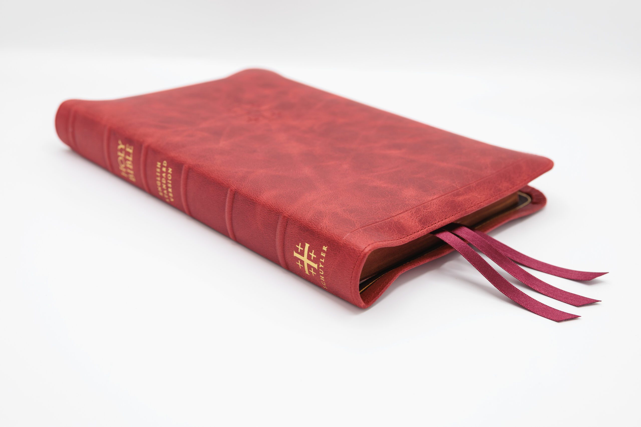 Schuyler Quentel ESV, Full Yapp Marbled Crimson Calfskin Bible – PREORDER
